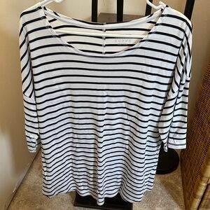 Lands' End Long Sleeve Striped Tee - Black and White